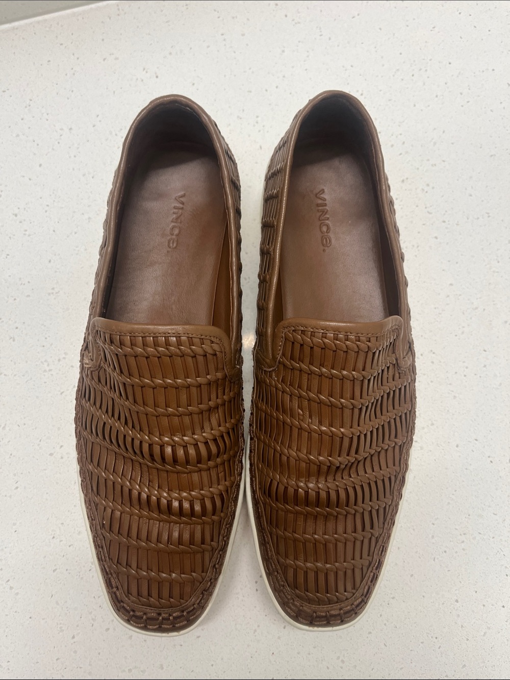 Vince Brown Woven Leather Slip-On Loafers